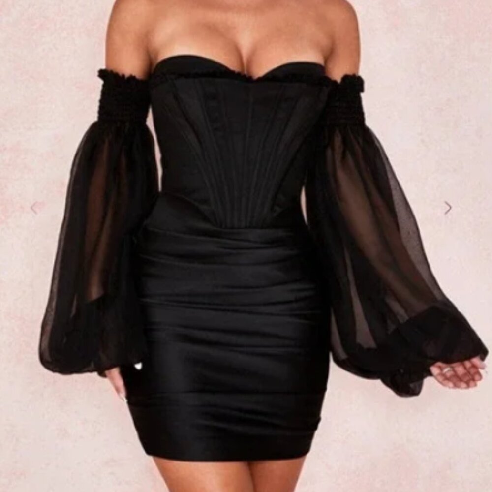 House of CB Black Off-Shoulder Corset Mini Dress